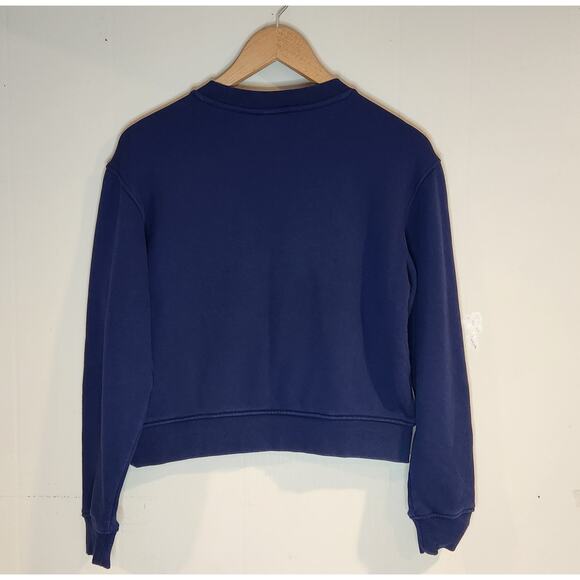 Adidas College Graphic Womens XS Oversized Sweatshirt Blue Yellow Crewneck - Picture 2 of 4